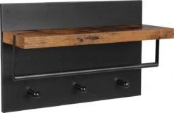Songmics - Industrieel Kapstok Met Hoedenplank - Wandkapstok In Metaal / Hout - 60 X 21.5 X 40 Cm - Zwart / Bruin