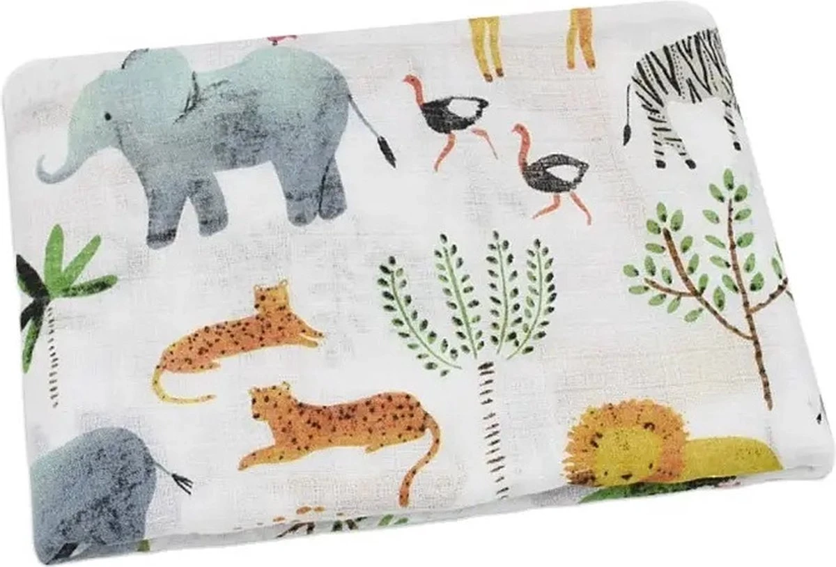 Hydrofiele Doek XL - Baby Inbakerdoek - 120x120 Cm - Safari Dieren 3 Hydrofiele Doek XL - Baby Inbakerdoek - 120x120 Cm - Safari Dieren