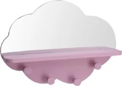 Merkloos Roze Kapstok Met Spiegel Wolk Vorm 39 Cm Kinderkamer Accessoires - Babykamer/kinderkamer Accessoires - Spiegels - Kapstokken - Wolken Kapstok/spiegel 2-in-1