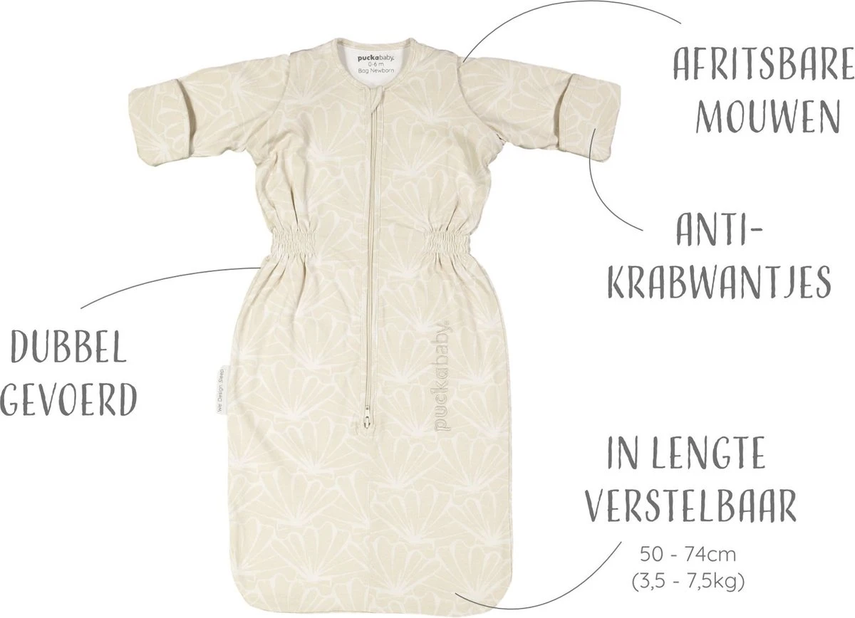 Puckababy Babyslaapzak Bag Newborn 0-6 Maanden - 70 Cm - Alle Seizoenen - Seashell Sand 7 Puckababy Babyslaapzak Bag Newborn 0-6 Maanden - 70 Cm - Alle Seizoenen - Seashell Sand - Afbeelding 5