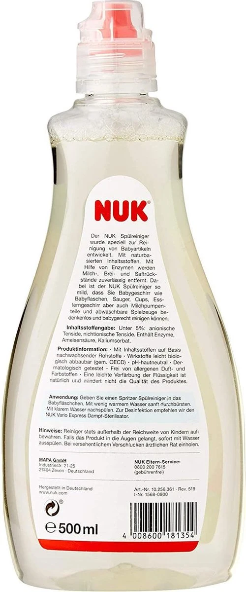 Nuk Afwasmiddel Voor Babyflessen & Spenen, Met Natuurlijk Ingredienten, 500 Ml 5 Nuk Afwasmiddel Voor Babyflessen & Spenen, Met Natuurlijk Ingredienten, 500 Ml - Afbeelding 3