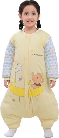 Deryan Baby Winterslaapzak Met Afritsbare Mouw 85cm - Geel - Giraf/Olifant