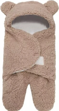 IL BAMBINI - Zachte Fleece Teddy Beer Inbakerdoek - Slaapzak - Newborn - Bruin