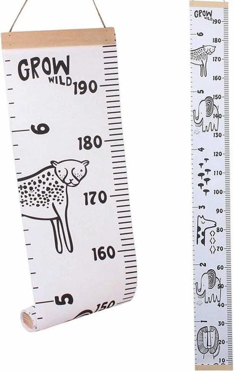 Groeimeter Kinderkamer Safari Dieren "grow Wild" - Canvas - Hout - 200x20 Cm - Decoratie Meetlint - Wanddecoratie 3 Groeimeter Kinderkamer Safari Dieren "grow Wild" - Canvas - Hout - 200x20 Cm - Decoratie Meetlint - Wanddecoratie