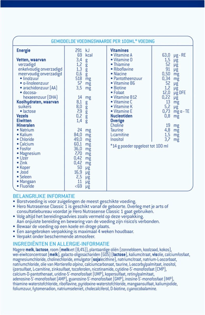 Hero Nutrasense Zuigelingenvoeding Classic 1 (0-6 Maanden) - Flesvoeding - Met Melkvet - Palmolie Vrij - 3 X 700gr (Voorheen Hero Baby Classic 1) 4 Hero Nutrasense Zuigelingenvoeding Classic 1 (0-6 Maanden) - Flesvoeding - Met Melkvet - Palmolie Vrij - 3 X 700gr (Voorheen Hero Baby Classic 1) - Afbeelding 2