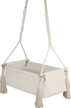Hangwieg - Baby Schommelwieg Off-White - Newborn Baby Kribbe - Inclusief Bevestigingsmaterialen En Matras Op Maat!