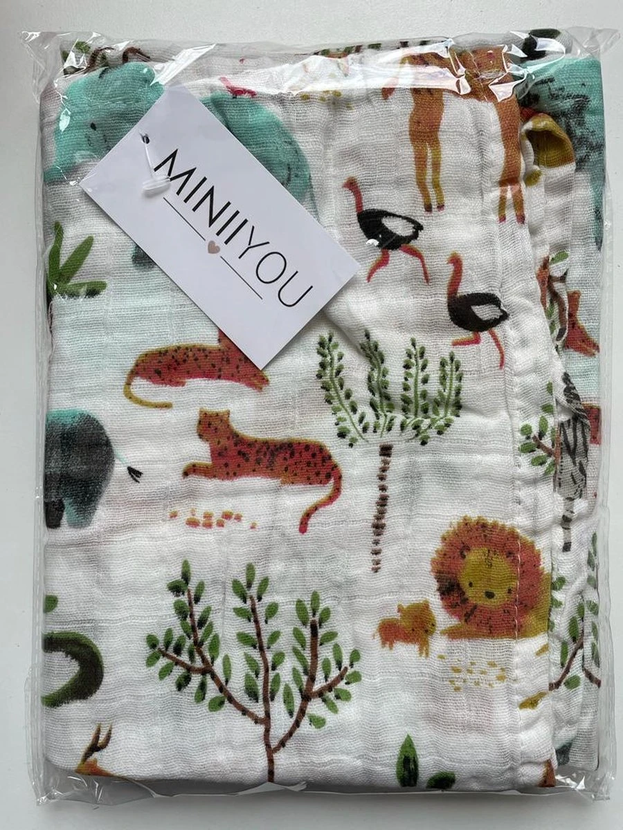 Hydrofiele Doek XL - Baby Inbakerdoek - 120x120 Cm - Safari Dieren 7 Hydrofiele Doek XL - Baby Inbakerdoek - 120x120 Cm - Safari Dieren - Afbeelding 5