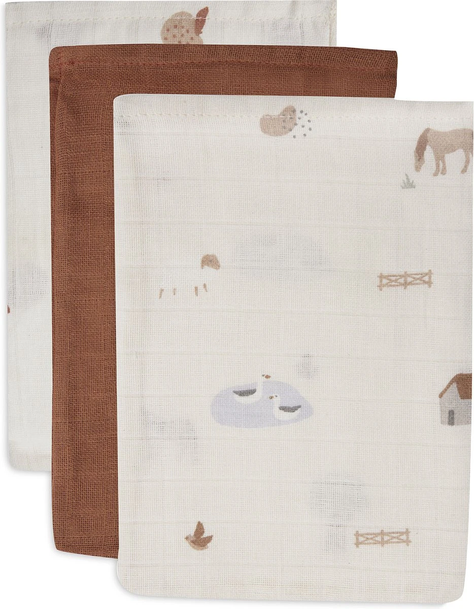 Jollein Baby Washandje Hydrofiel Farm - 3 Stuks 3 Jollein Baby Washandje Hydrofiel Farm - 3 Stuks