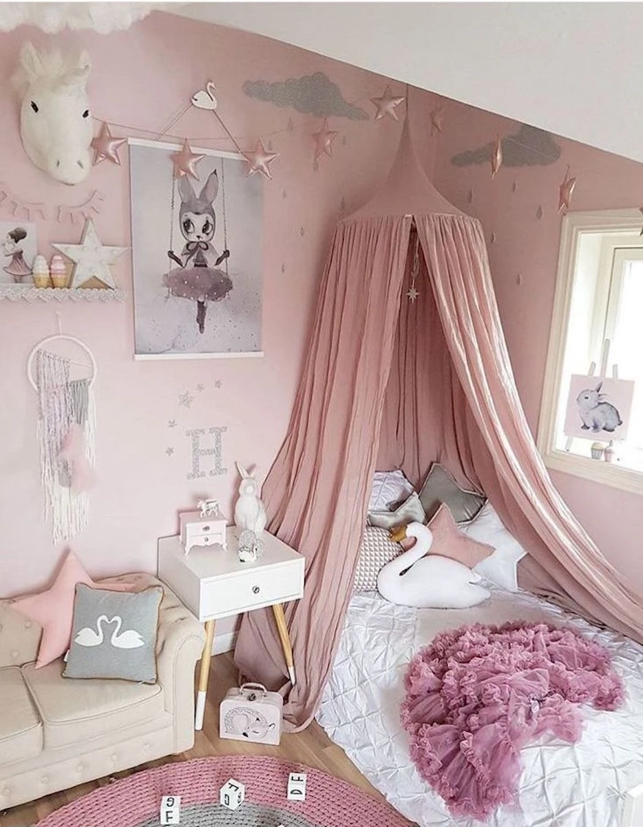 IL BAMBINI - Katoenen Klamboe Voor Babykamer - Hemeltje Voor Babybedje -Decoratie Kinderkamer - Roze 7 IL BAMBINI - Katoenen Klamboe Voor Babykamer - Hemeltje Voor Babybedje -Decoratie Kinderkamer - Roze - Afbeelding 5