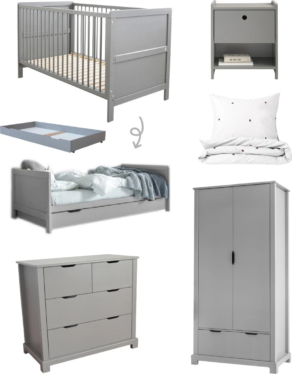 Petite Amélie ® Ledikant - Babybed Met Matras Grijs 70x140 Cm - Meegroeibed 0 - 6 Jaar - Groeit Met Je Kind Mee 9 Petite Amélie ® Ledikant - Babybed Met Matras Grijs 70x140 Cm - Meegroeibed 0 - 6 Jaar - Groeit Met Je Kind Mee - Afbeelding 7