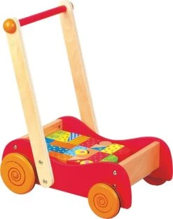 Lelin Toys - Duw En Loopwagen Met 30 Gekleurde Blokken
